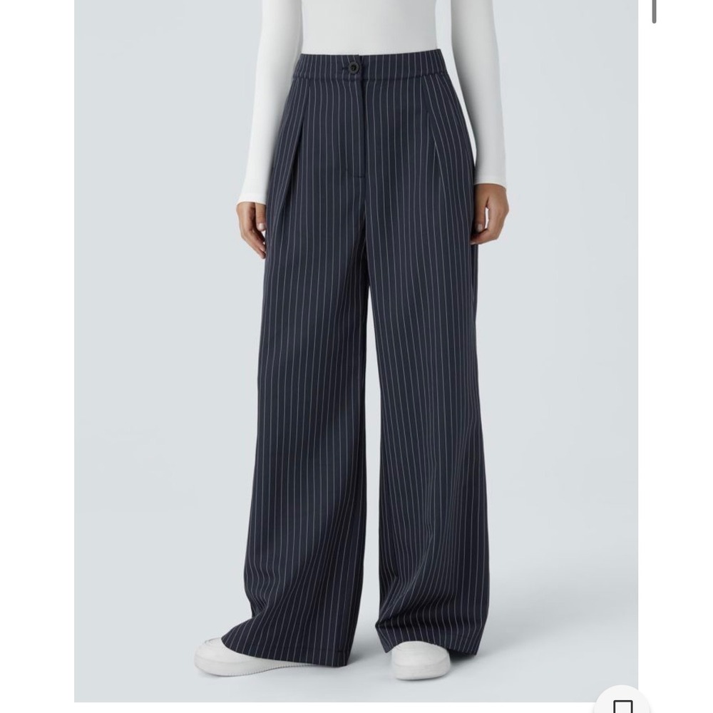 Halara black Pinstripe Wide Leg Pleated Trousers High Waisted XL NWT